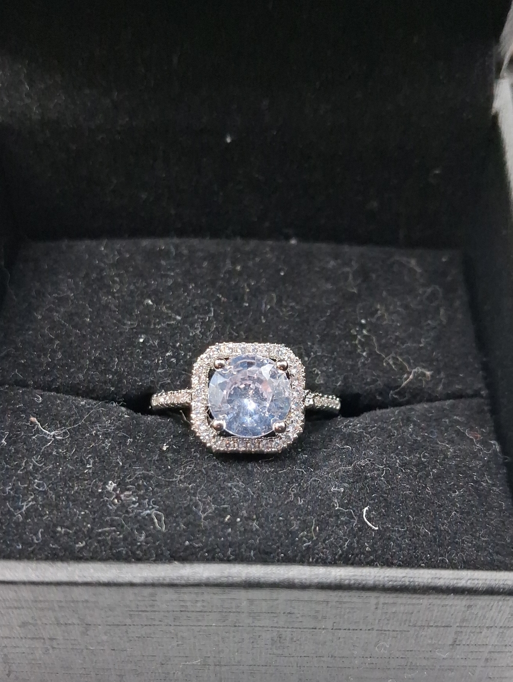 Elegant Silver Halo Ring with Light Center Stone Adjustable Band R829
